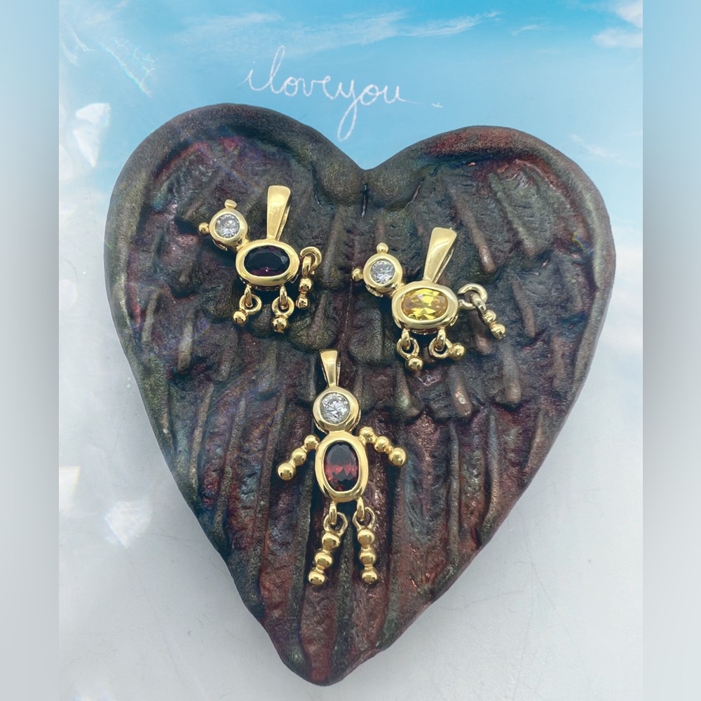 925 Sterling Gold Vermeil Pendants/Charms (3) w/Faux Gemstones
